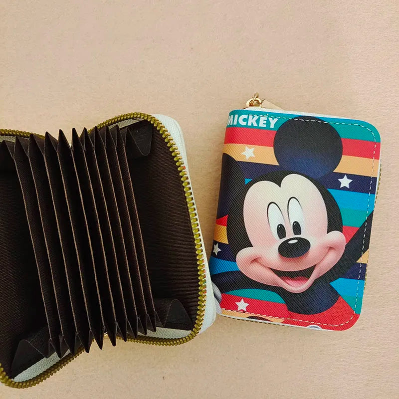 Cute Mickey Minnie Organ Card Bag PU Leather Wallet Cartoon Business Card Case Credit Card Holder Mini Zipper Clutch Bag