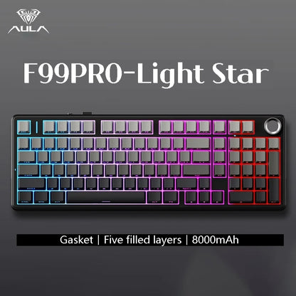 AULA F99 Wireless Mechanical Keyboard Hot Swappable 2.4g BT Three Mode Wireless Gasket RGB Side Engraved Keycaps PC Gaming