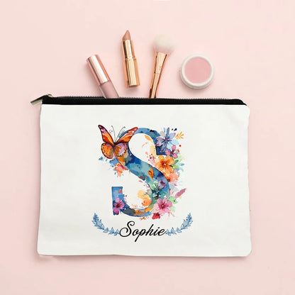 Personalized Initial with Name Makeup Bag for Women A-Z Cosmetic  Bags Girls Travel Toiletry Pouch Wedding Birthday Gift for Her