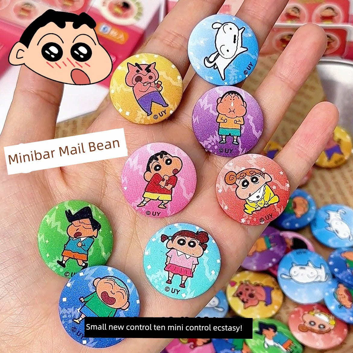 Authentic Simple Crayon Small New Blind Box Mini Biscuit Bar Bean Tinplate Millet Blind Box Small Badge Pendant