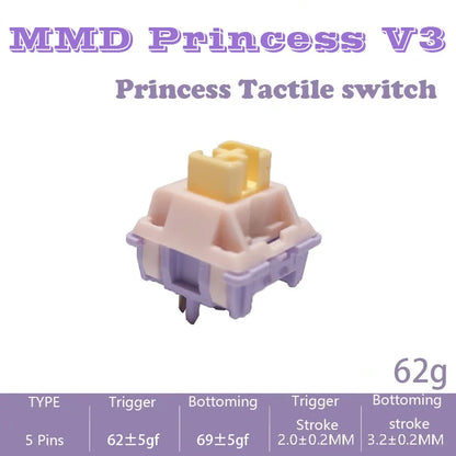 MMD Princess V2 V3 Switches Keyboard Switch Banana Splits Linear Tactile Mechanical Keyboard Custom GMK67 Holy Panda Switches