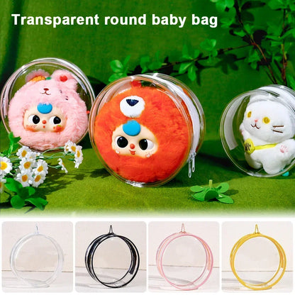 12/14cm Multi-color Doll Storage BagTransparent Round Doll Bag Circular Hanging Outdoor Doll Display Bag with Keychain