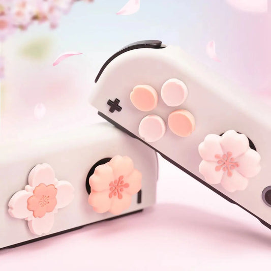 Pink Sakura Silicone Soft D-pad Cross Button ABXY Key Sticker Skin Case For Switch Oled NS Joy-con Thumb Stick Grip Cap Cover