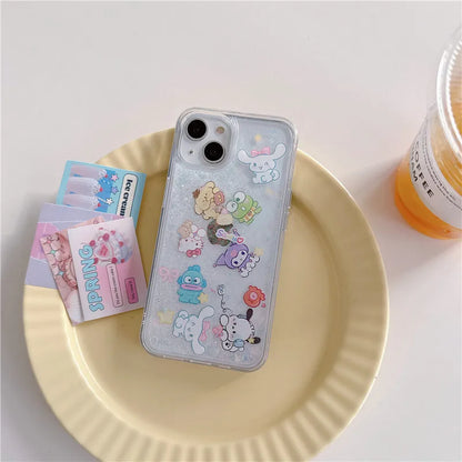 Sanrio Hello Kitty Pochacco Kuromi Melody Bling Glitter Quicksand Phone Case For iPhone 15 14 Plus 13 12 11 Pro Max Clear Cover