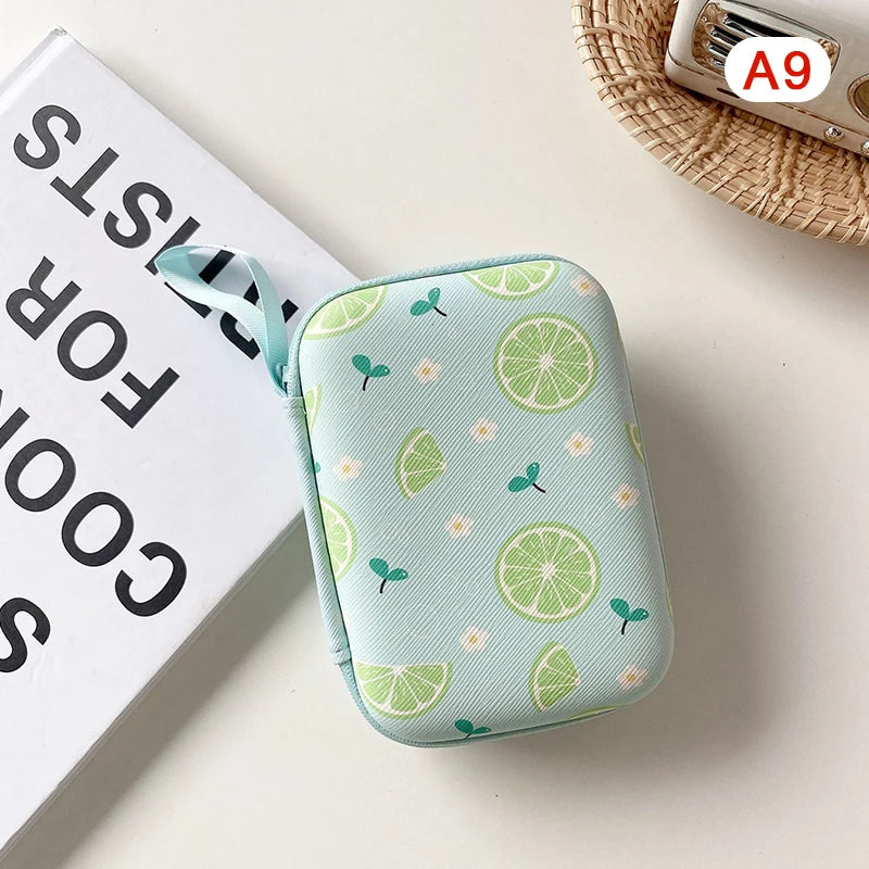 Cute Cartoon Fruit Pattern Headphone Data Cable Storage Bags Charger Power Bank Rectangular Box Zipper Bag Pocket Pouch