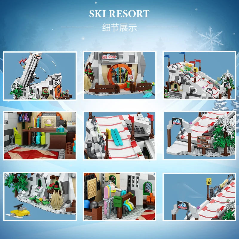 Loz Creative Winter Ski Resort Building Block MOC Small Particle Assembly Sets Friends Ski Park Puzzle Toys For Kids Gifts Adult