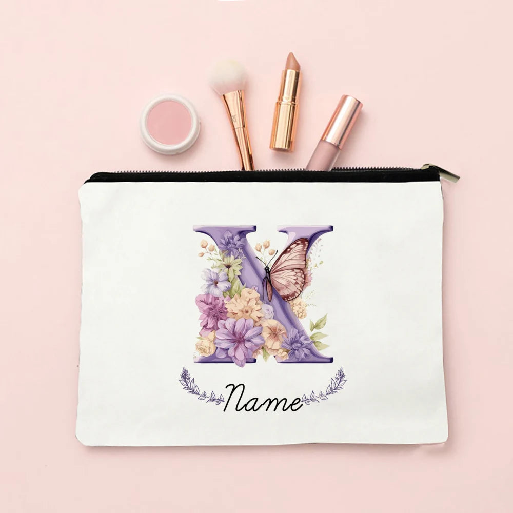 Personalized Initial with Name Makeup Bag for Women A-Z Cosmetic  Bags Girls Travel Toiletry Pouch Wedding Birthday Gift for Her