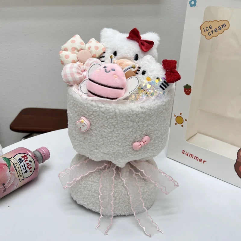 Cute Sanrio Bouquet Hello Kitty Plush Doll Flower Cartoon Cinnamoroll Kuromi My Melody Toys Flower Girl&Child Holiday Gifts