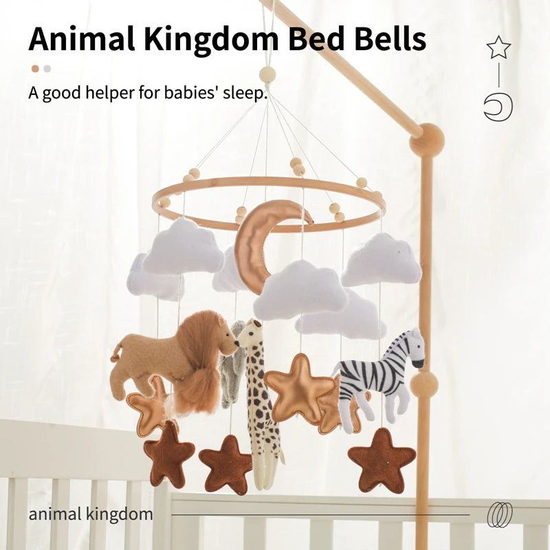 Crib Mobile Bed Bell Wooden Baby Rattles Soft Felt Cartoon Animal Bed Bell Newborn Music Box Hanging Toy Crib Bracket Baby Gifts