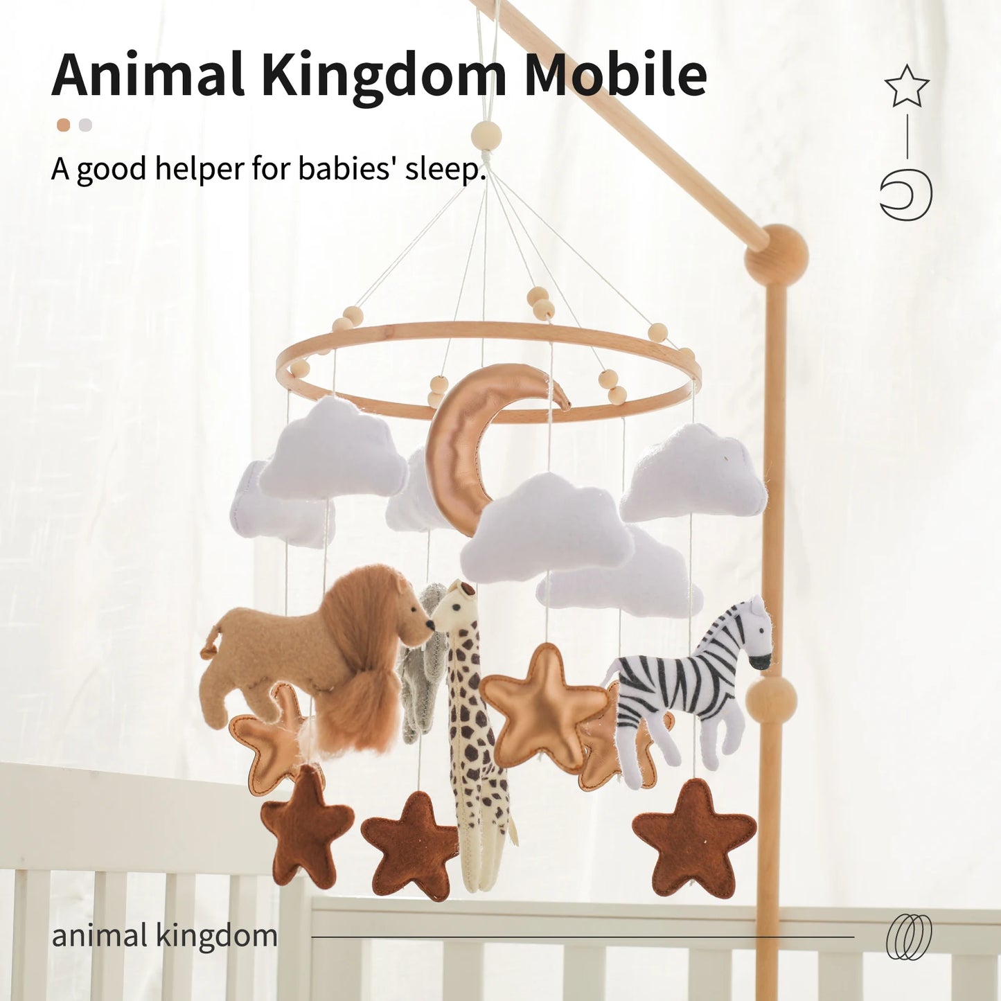 Wooden Mobile Bed Bell Crib Bracket Animal Kingdom Soft Felt Bed Bell Newborn Music Box Hanging Toy Baby Toys S for 0 12 Months