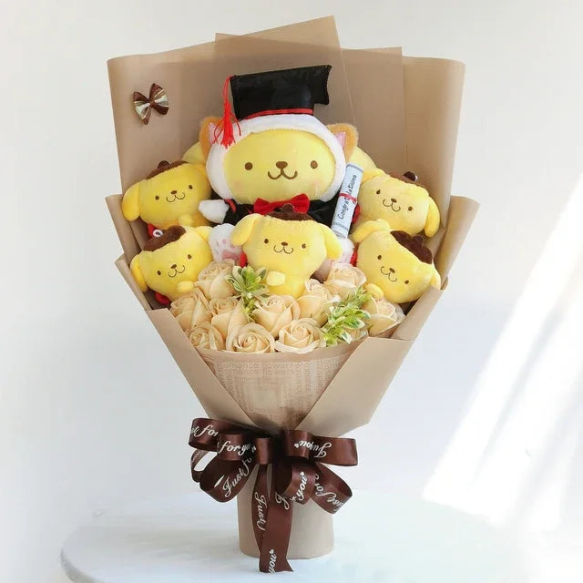 Sanrio Bouquet Cartoon Cinnamoroll Melody Kuromi With Graduation Hats Handmade Cute Anime Valentine's Day Graduation Girls Gift