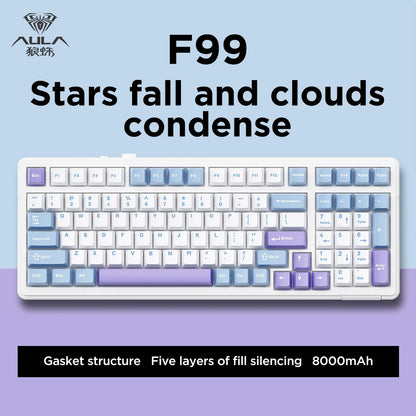 AULA F99 Machanical Keyboard Bluetooth 5.0/2.4G Wireless/Wired Gasket-mounted Gaming Keyboard 99 Keys Customizable Keyboards