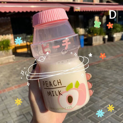 480ml Plastic Cute Water Bottle With Straps Carton Kawaii Tour Fruit Drinking Milk Portable Kids Water Cup