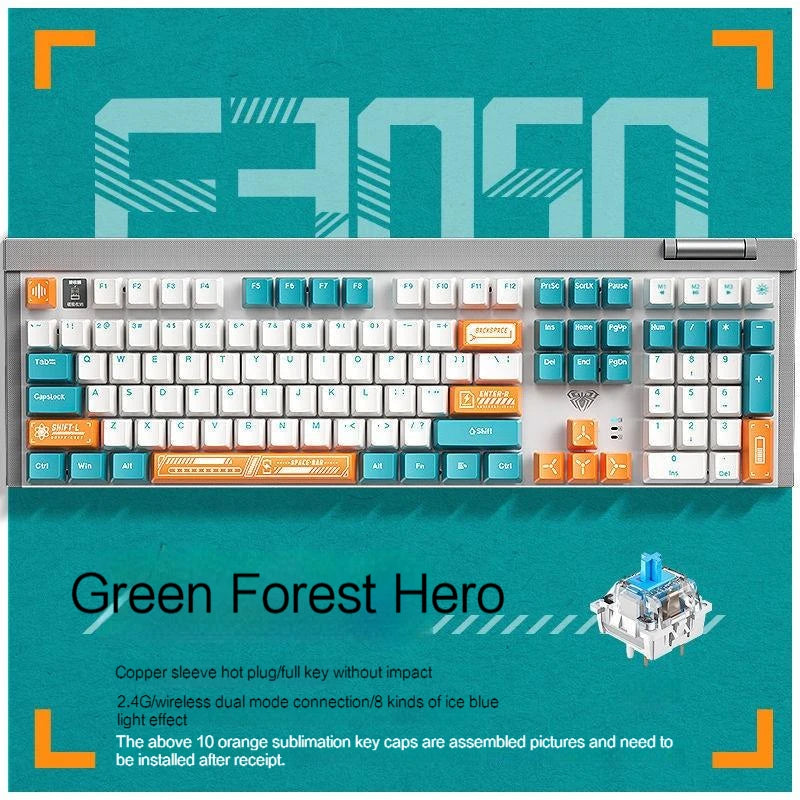 AULA F3050 2.4G+Wired Dual Mode Hot-swappable 108 Key Gaming Mechanical Keyboard Cool Light For Computer Gamers（Free 10 keycaps）