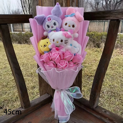 Graduation Bouquet Kuromi My Melody Hello Kitty Cinnamoroll Anime Plush Doll Toy Valentine's Day Girls Birthday Christmas Gift