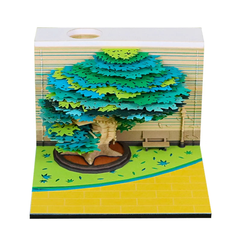 3D Memo Pads Paper Art Notepad Calendar 2025 Four Seasons Tree With Light Decoration Paper Notepad Note Cube With Pen Hole Gift