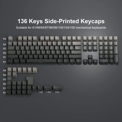 136 Key Side Print Gradient Red Cherry Profile PBT keycaps Double Shot Shine Through Backlit Key Caps For MX Mechanical Keyboard