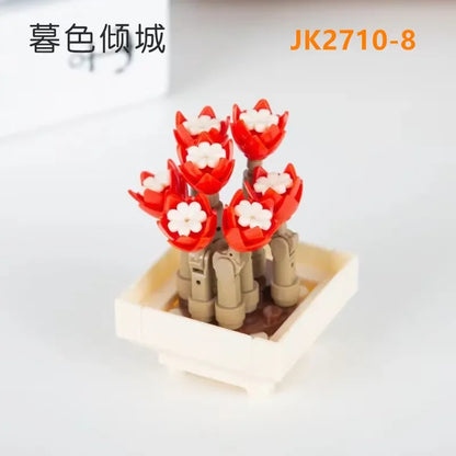 JAKI Blocks Teens Building Toys Bricks Girls Flowers Potted Plant Puzzle Home Decor Artificial Flowers Women Gift JK2710