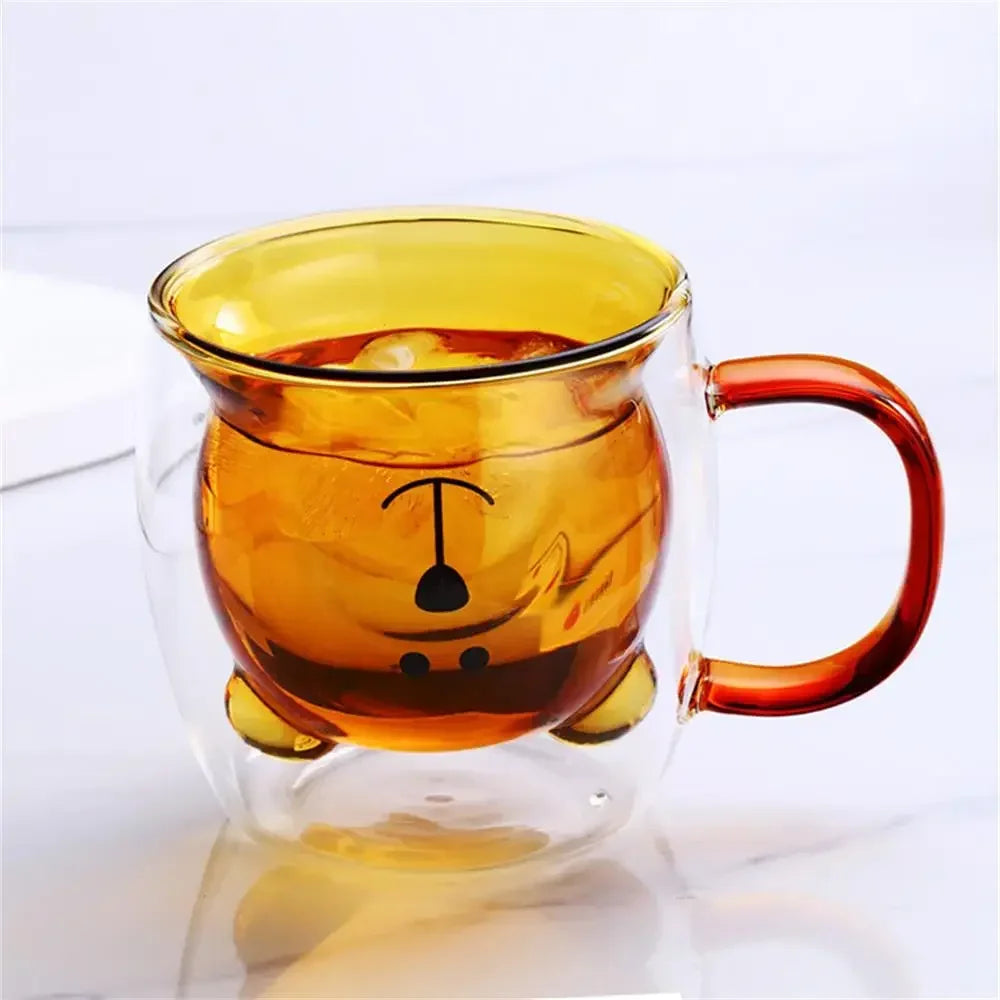 New 3D Bear Creative Transparent Heat-resistant Double Glass Cup Coffee Mug Milk Juice Teacup with Handle Christmas Kids Gift