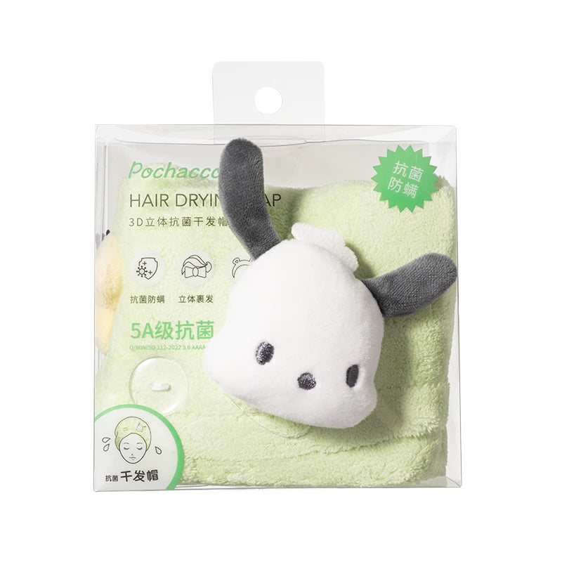 MINISO Sanrio Series Hair Drying Cap 3D Thickened Antibacterial Pachacco Kuromi Cute Cartoon Children's Toy Kawaii Birthday Gift