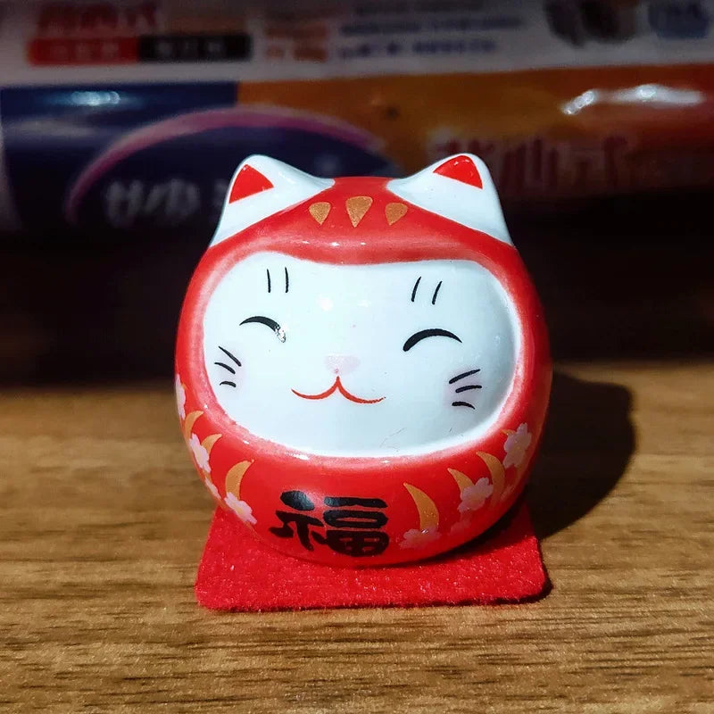 Japanese Ceramic Daruma Crafts Cartoon Lucky Cat Fortune Ornament Landscape Home Decor Accessories Gifts Living Room Decoration