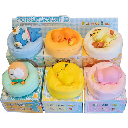 Genuine Pokemon Sleep Anime Figures Starry Dream Series Pikachu Jirachi Eevee Snorlax Bulbasaur With Plush Base Model Dolls Toy