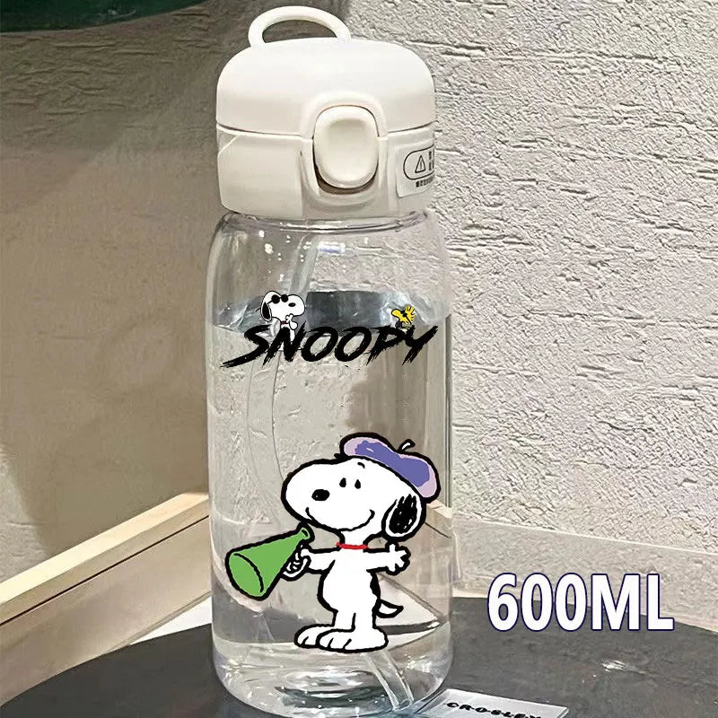 Snoopy Straw Water Cup Portable Plastic 600/400ML Charlie Browns Transparent Outdoor Large Capacity Sport Cute Water Bottle