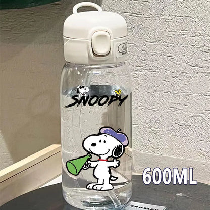 Snoopy Straw Water Cup Portable Plastic 600/400ML Charlie Browns Transparent Outdoor Large Capacity Sport Cute Water Bottle