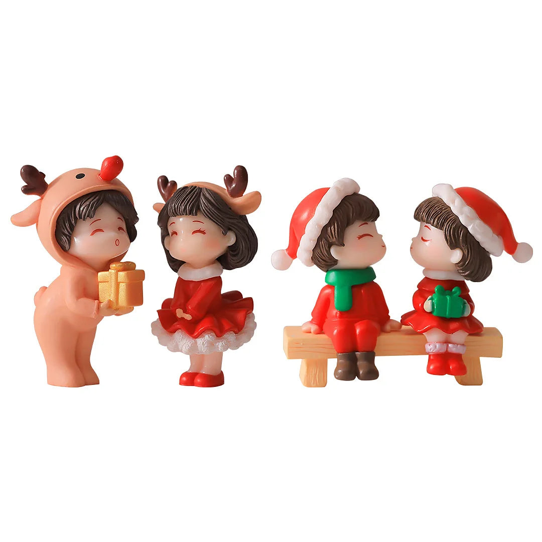 Mini Sweety Lovers Christmas Couple Figurine For Fairy Garden Figurines Miniature Landscape Home Decoration Car Accessories