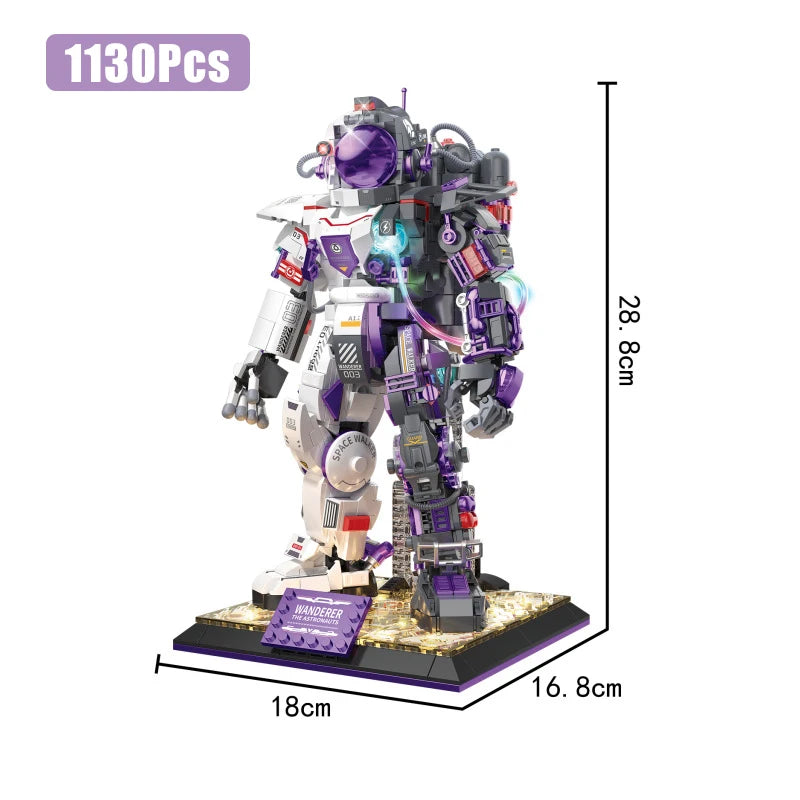 City Purple Space Astronaut Robot Model Building Blocks Aerospace Spaceman Mecha With Lights MOC Bricks Education Toys Kids Gift