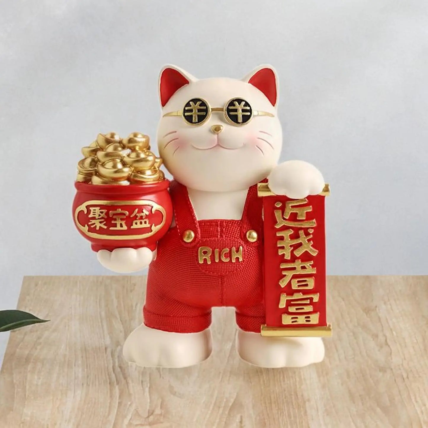 Fortune Cat Figurine Lucky Cat Statue Home Decor Desk Modern Resin Animal Sculpture Mascot Cat for Living Room Studio Bedroom