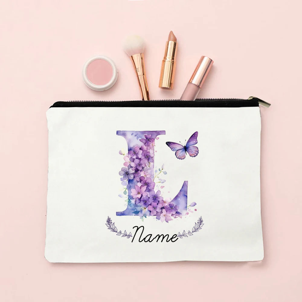 Personalized Initial with Name Makeup Bag for Women A-Z Cosmetic  Bags Girls Travel Toiletry Pouch Wedding Birthday Gift for Her