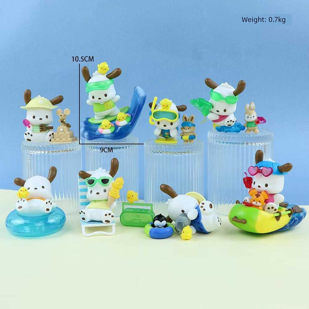 New Arrival Sanrio Pacha Dog Holiday Beach Series Fashion Play Blind Box Hand-Made Desktop Decoration Cake Decoration for Girls