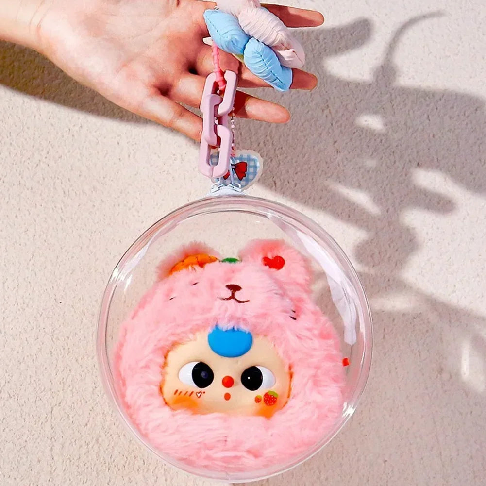 12/14cm Multi-color Doll Storage BagTransparent Round Doll Bag Circular Hanging Outdoor Doll Display Bag with Keychain