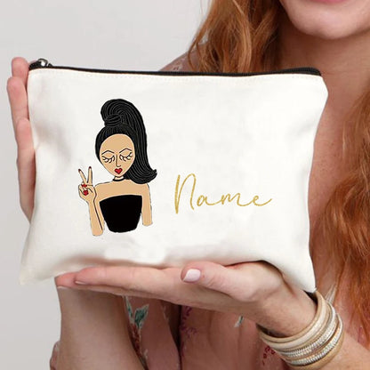 Personalized Makeup Bags Cute Customized Name Cosmetic Bag Travel Lipstick Storage Zipper Pouch Bridesmaid Wedding Birthday Gift