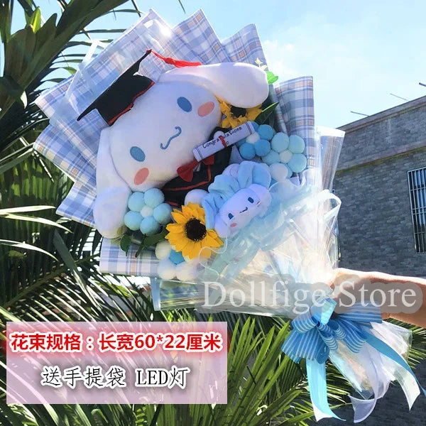 Sanrio Bouquet Cartoon Cinnamoroll Melody Kuromi With Graduation Hats Handmade Cute Anime Valentine's Day Graduation Girls Gift