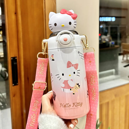 Sanrio Kuromi Thermos Cup Crayon Shin Chan Cute  Water Bottle Keeps Cold Stainless Steel Children Straw School Students