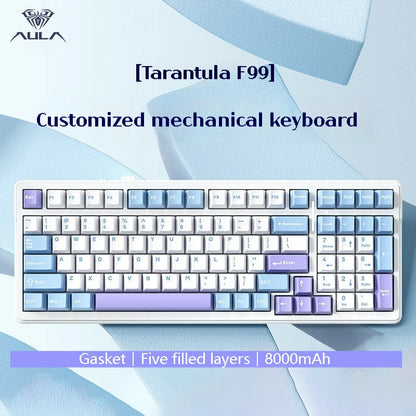 AULA F99 Wireless Mechanical Keyboard Hot Swappable 2.4g BT Three Mode Wireless Gasket RGB Side Engraved Keycaps PC Gaming