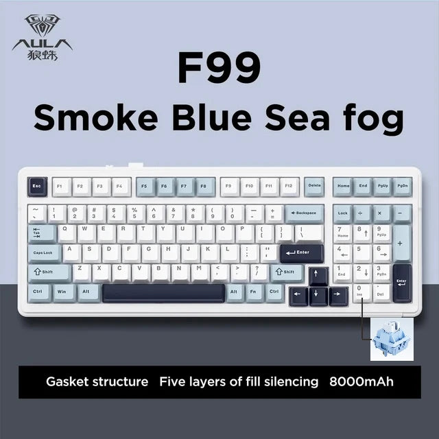 Aula F99 Gaming Mechanical Keyboard Three Mode 2.4g Wireless Bluetooth Wired Hot Swap PBT Gasket RGB For Games Typing 99 Keys