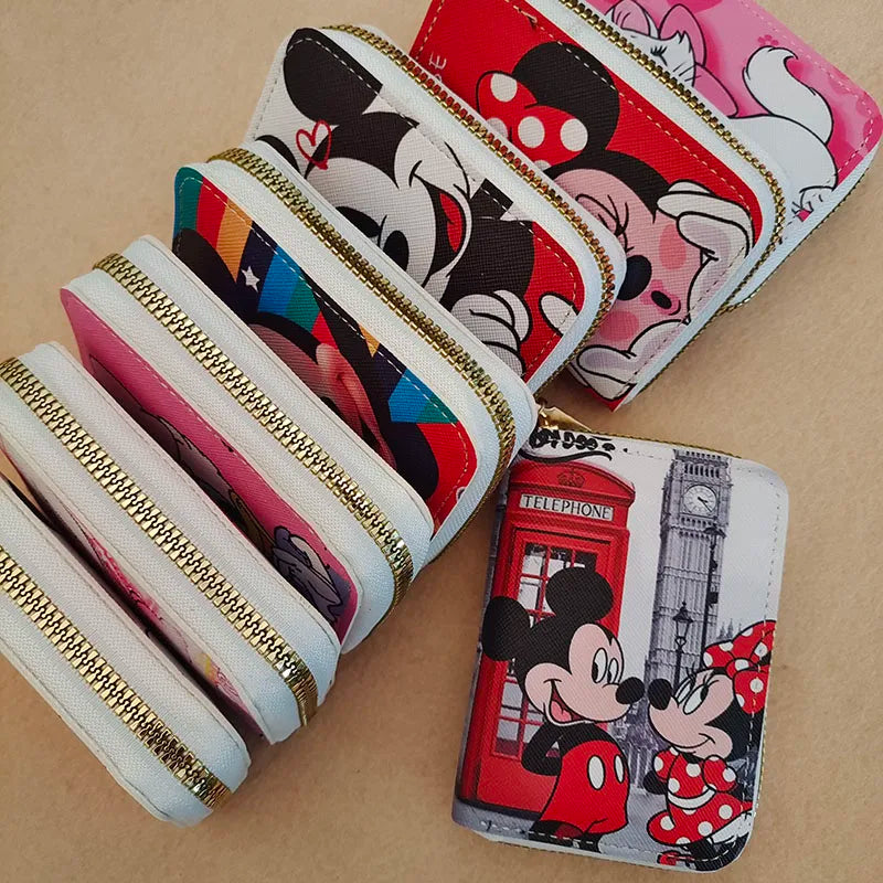 Cute Mickey Minnie Organ Card Bag PU Leather Wallet Cartoon Business Card Case Credit Card Holder Mini Zipper Clutch Bag