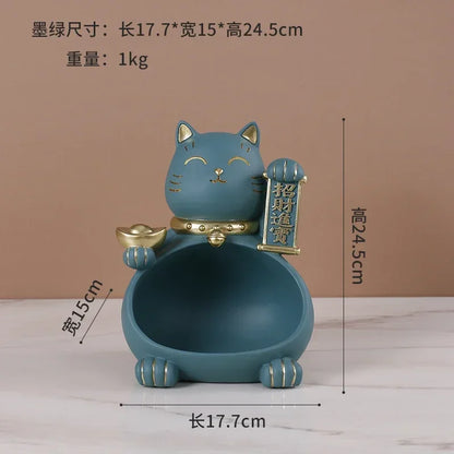 Lucky Cat Storage Bowl, Decorative Key Holder, Foyer Ornament, Desktop Organizer, Creative Home Decor Accessory