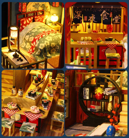 Diy Wooden Miniature Building Kit Doll Houses With Furniture Japanese Cuisine Casa Dollhouse Handmade Toys For Girls Xmas Gifts