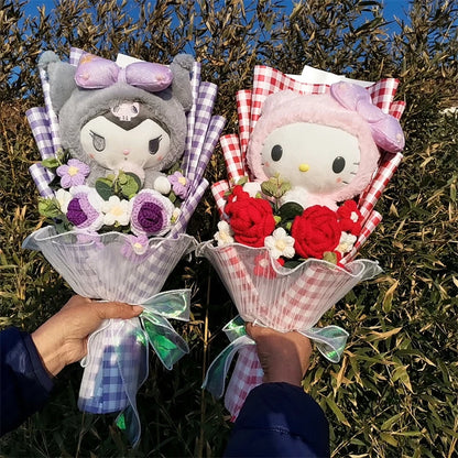 Hot Plush Bouquet Hello Kitty Kuromi My Melody Cinnamoroll Anime Plush Doll Toy Woman Valentine's Day Girls Christmas Gifts