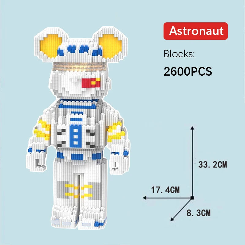 DIY Kids Toys Cartoon Mini Love Violent Bear Bearbrick Model with Light Building Block Micro Bricks Christmas Birthday Gift