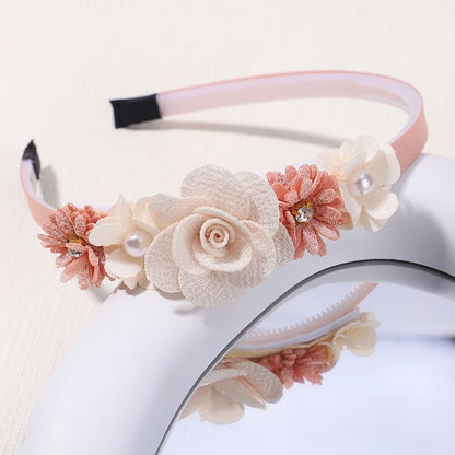 Handmade Head Flower Girls Headbands Baby Hairband Pearl Feather Wedding Princess Kids Dance Party Headwear Newborn Accessories