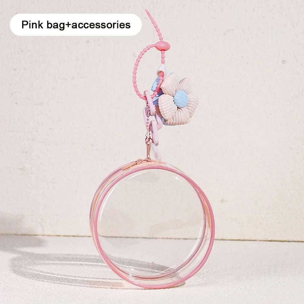 12/14cm Multi-color Doll Storage BagTransparent Round Doll Bag Circular Hanging Outdoor Doll Display Bag with Keychain