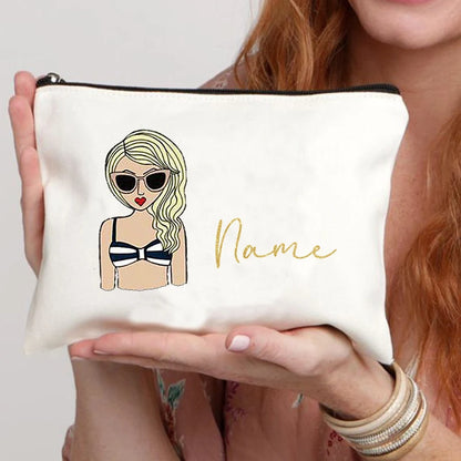 Personalized Makeup Bags Cute Customized Name Cosmetic Bag Travel Lipstick Storage Zipper Pouch Bridesmaid Wedding Birthday Gift