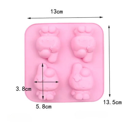 Kawaii DIY Sanrio Hello Kitty My Melody Kuromi Cinnamoroll Cookie Chocolate Baking Tool Cartoon Silicone Ice Block Mold Set