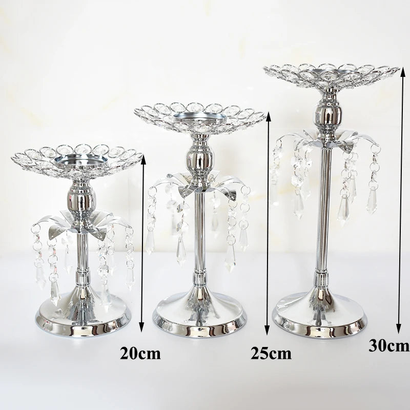 PEANDIM Silver Crystal Candle Holder Wedding Candlestick Christmas Party Table Centerpieces Candelabra Flower Vase Home Decor