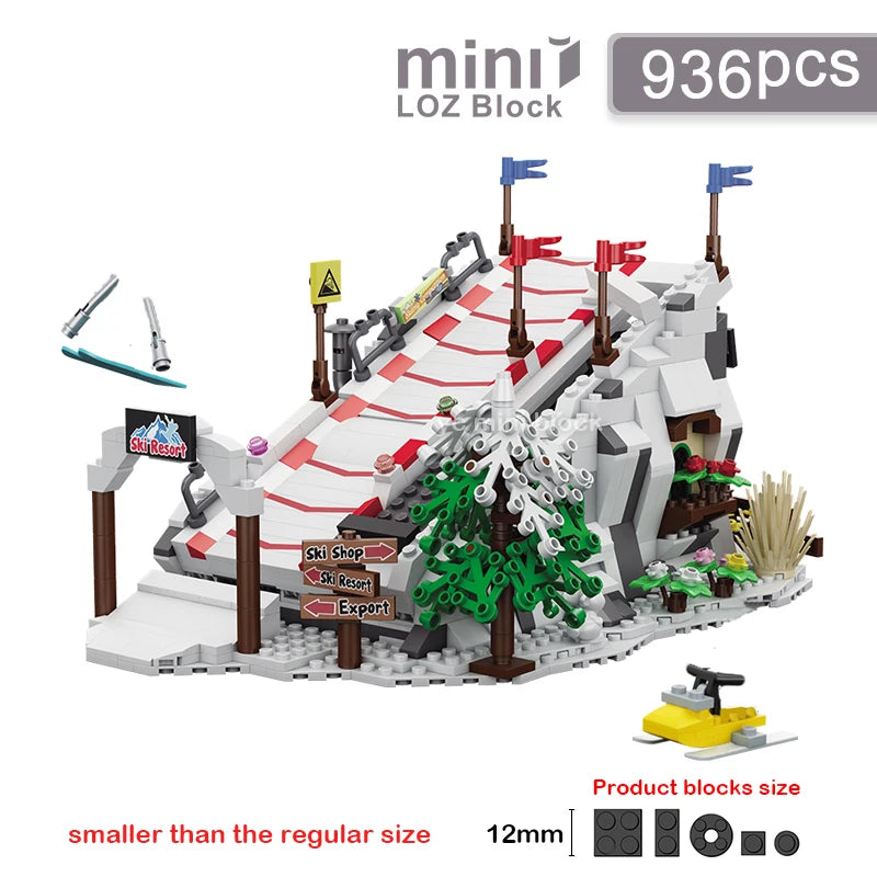 Loz Creative Winter Ski Resort Building Block MOC Small Particle Assembly Sets Friends Ski Park Puzzle Toys For Kids Gifts Adult